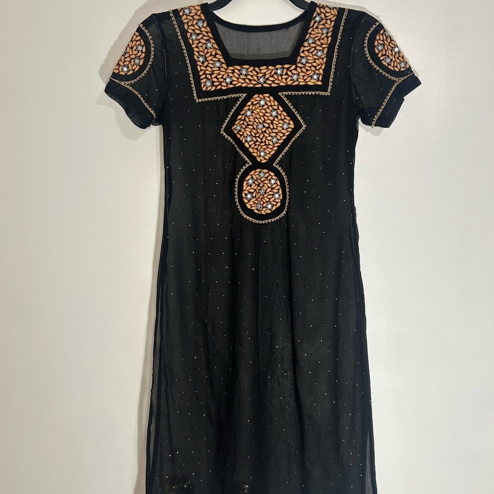 Shear Black and Gold Embroidered Dress